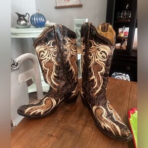 Corral Boots Brown & Cream Cowboy worn twice